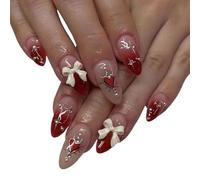 UñAs Postizas 24 piezas de uñas postizas con diseño lazo blanco, cortas, redondas, color rosa dulce, melocotón, for niñas, cobertura completa que se pueden usar(8)