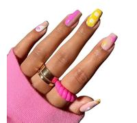 UñAs Postizas 24 piezas de uñas postizas cuadradas con diseño corazón amor y arcoíris degradado for manicura, cobertura completa, puntas desmontables, a presión(W437)