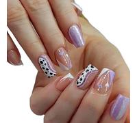 UñAs Postizas 24 piezas de uñas postizas cuadradas con diseño corazón amor y arcoíris degradado for manicura, cobertura completa, puntas desmontables, a presión(W614)