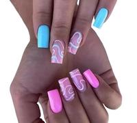 UñAs Postizas 24 piezas de uñas postizas cuadradas con diseño corazón amor y arcoíris degradado for manicura, cobertura completa, puntas desmontables, a presión(W172)