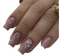 UñAs Postizas 24 piezas de uñas postizas cuadradas con diseño corazón amor y arcoíris degradado for manicura, cobertura completa, puntas desmontables, a presión(W548)