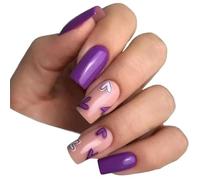 UñAs Postizas 24 piezas de uñas postizas cuadradas con diseño corazón amor y arcoíris degradado for manicura, cobertura completa, puntas desmontables, a presión(W492)