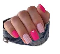 UñAs Postizas 24 piezas de uñas postizas cuadradas con diseño corazón amor y arcoíris degradado for manicura, cobertura completa, puntas desmontables, a presión(JP1941)