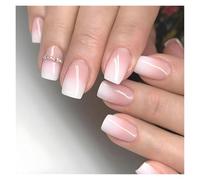 Uñas postizas 24 uñas postizas blancas degradadas, cortas, cuadradas, estilo ballet, sencillas, a presión, for uso diario, uñas nude, manicura de cobertura completa(Color24)