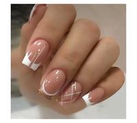 Uñas Postizas 24 uñas postizas blancas degradadas, cortas, cuadradas, estilo ballet, sencillas, a presión, for uso diario, nude, manicura de cobertura completa(Color16)