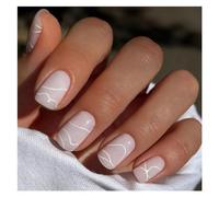 Uñas Postizas 24 uñas postizas blancas degradadas, cortas, cuadradas, estilo ballet, sencillas, a presión, for uso diario, nude, manicura de cobertura completa(Color51)