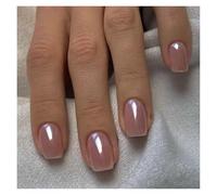 Uñas Postizas 24 uñas postizas blancas degradadas, cortas, cuadradas, estilo ballet, sencillas, a presión, for uso diario, nude, manicura de cobertura completa(Color8)