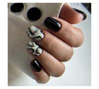 Uñas Postizas 24 uñas postizas cortas cuadradas a presión, estilo francés hada, rosa con purpurina dorada, efecto diamante, vetas, cobertura completa, puntas desmontables(Color20)