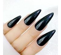 Uñas postizas 24 uñas postizas largas, uñas postizas puntiagudas artificiales, utilizadas para diseñar puntas de uñas completas acrílicas, presione sobre la uña negra