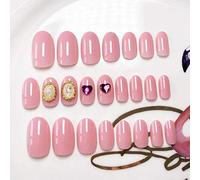 Uñas postizas 24 unids/caja Color rosa lindo 3D diamantes de imitación brillantes novia boda prensa falsa en uñas para niñas puntas de uñas DIY con juego de uñas