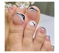 Uñas Postizas 24P Fake Toenails With Glue French Line Glitter False Toe Nails Art Detachable Press On Toenails Acrylic Butterfly ToeNails Tips(Color3)