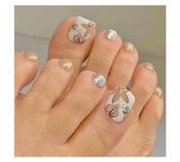 Uñas Postizas 24P Fake Toenails With Glue French Line Glitter False Toe Nails Art Detachable Press On Toenails Acrylic Butterfly ToeNails Tips(Color1)