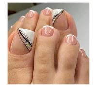 Uñas Postizas 24P Fake Toenails With Glue French Line Glitter False Toe Nails Art Detachable Press On Toenails Acrylic Butterfly ToeNails Tips(Color2)
