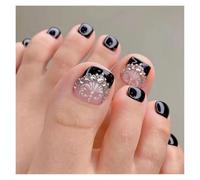 Uñas Postizas 24P Fake Toenails With Glue French Line Glitter False Toe Nails Art Detachable Press On Toenails Acrylic Butterfly ToeNails Tips(Color4)