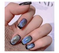 Uñas Postizas 24pcs detachable cat eyes red wine false nails with glue full cover ballet square almond shiny press on fake nails tips(Color24)
