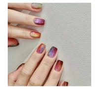 Uñas Postizas 24pcs detachable cat eyes red wine false nails with glue full cover ballet square almond shiny press on fake nails tips(Color-55)