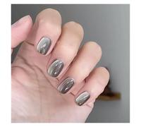 Uñas Postizas 24pcs detachable cat eyes red wine false nails with glue full cover ballet square almond shiny press on fake nails tips(Color-7)