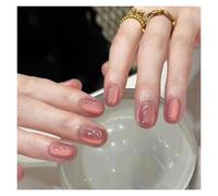 Uñas Postizas 24pcs detachable cat eyes red wine false nails with glue full cover ballet square almond shiny press on fake nails tips(Color-49)