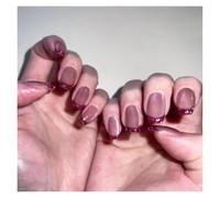 Uñas Postizas 24pcs detachable cat eyes red wine false nails with glue full cover ballet square almond shiny press on fake nails tips(Color40)