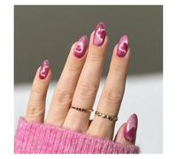 Uñas Postizas 24pcs detachable cat eyes red wine false nails with glue full cover ballet square almond shiny press on fake nails tips(Color28)