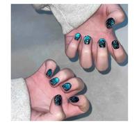 Uñas Postizas 24pcs detachable cat eyes red wine false nails with glue full cover ballet square almond shiny press on fake nails tips(Color-9)