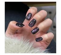 Uñas Postizas 24pcs detachable cat eyes red wine false nails with glue full cover ballet square almond shiny press on fake nails tips(Color25)