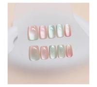 Uñas Postizas 24pcs detachable cat eyes red wine false nails with glue full cover ballet square almond shiny press on fake nails tips(Color64)