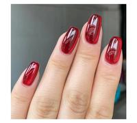 Uñas Postizas 24pcs detachable cat eyes red wine false nails with glue full cover ballet square almond shiny press on fake nails tips(Color11)