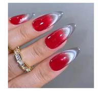 Uñas Postizas 24pcs detachable cat eyes red wine false nails with glue full cover ballet square almond shiny press on fake nails tips(Color21)