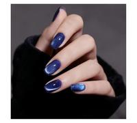 Uñas Postizas 24pcs detachable cat eyes red wine false nails with glue full cover ballet square almond shiny press on fake nails tips(Color-4)