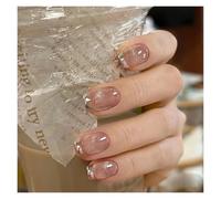 Uñas Postizas 24pcs detachable cat eyes red wine false nails with glue full cover ballet square almond shiny press on fake nails tips(Color-50)