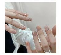 Uñas Postizas 24pcs detachable cat eyes red wine false nails with glue full cover ballet square almond shiny press on fake nails tips(Color42)