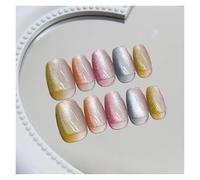 Uñas Postizas 24pcs detachable cat eyes red wine false nails with glue full cover ballet square almond shiny press on fake nails tips(Color62)