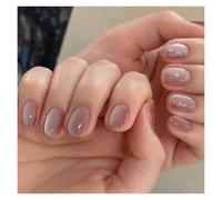 Uñas Postizas 24pcs detachable cat eyes red wine false nails with glue full cover ballet square almond shiny press on fake nails tips(Color29)