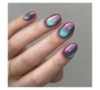 Uñas Postizas 24pcs detachable cat eyes red wine false nails with glue full cover ballet square almond shiny press on fake nails tips(Color27)