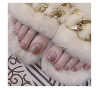 Uñas Postizas 24pcs False Toe Nails Simple French Fake Toenails Set Press On Toenail Wearable Removable False Toenails With Design For Girls(Color-7)