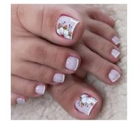 Uñas Postizas 24pcs False Toe Nails Simple French Fake Toenails Set Press On Toenail Wearable Removable False Toenails With Design For Girls(Color-5)