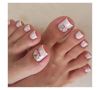 Uñas Postizas 24pcs False Toe Nails Simple French Fake Toenails Set Press On Toenail Wearable Removable False Toenails With Design For Girls(Color-6)
