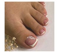 Uñas Postizas 24pcs False Toe Nails Simple French Fake Toenails Set Press On Toenail Wearable Removable False Toenails With Design For Girls(Color-4)