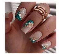 Uñas Postizas 24Pcs Fashion Fake Nails Press on Short Square Head False Nail Art Green Leopard Print Design Artifical Full Cover Nail Tips(Color60)