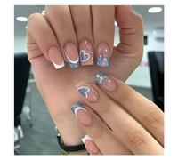 Uñas Postizas 24Pcs Fashion Fake Nails Press on Short Square Head False Nail Art Green Leopard Print Design Artifical Full Cover Nail Tips(Color32)