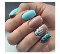 Uñas Postizas 24Pcs Fashion Fake Nails Press on Short Square Head False Nail Art Green Leopard Print Design Artifical Full Cover Nail Tips(Color54)
