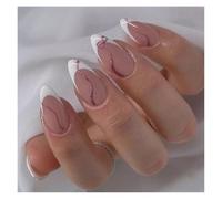 Uñas Postizas 24Pcs Glitter French Fake Nails Oval Shape Press on Nails Short White French Almond False Nails Wearable Full Cover Nail Tips(Color36)