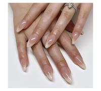 Uñas Postizas 24Pcs Glitter French Fake Nails Oval Shape Press on Nails Short White French Almond False Nails Wearable Full Cover Nail Tips(Color27)