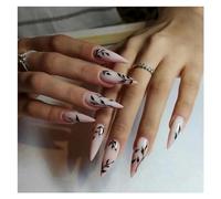 Uñas Postizas 24pcs Glossy Black Fake Nails Set Press On Nail Tips Solid Color Long Stiletto Removable Artificial Nails Decoration Nail Art(Style6)
