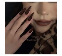 Uñas Postizas 24pcs Glossy Black Fake Nails Set Press On Nail Tips Solid Color Long Stiletto Removable Artificial Nails Decoration Nail Art(Style5)