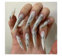 Uñas Postizas 24pcs Glossy Black Fake Nails Set Press On Nail Tips Solid Color Long Stiletto Removable Artificial Nails Decoration Nail Art(Style8)