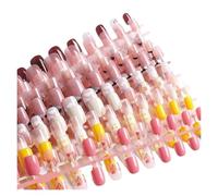 Uñas Postizas 24pcs Gold Sun/Moon/Star Nude Press On Fake Nails Tips Without Glue Butterfly Abstract Women Design False Nails Manicure(Color-2)