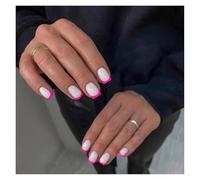 Uñas Postizas 24Pcs Nude White French Fake Nail Short Square Nail Tips Fashion Wearable False Nails with Glue Simple Full Cover Press on Nails(Color4)