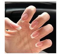 Uñas Postizas 24Pcs Nude White French Fake Nail Short Square Nail Tips Fashion Wearable False Nails with Glue Simple Full Cover Press on Nails(Color1)